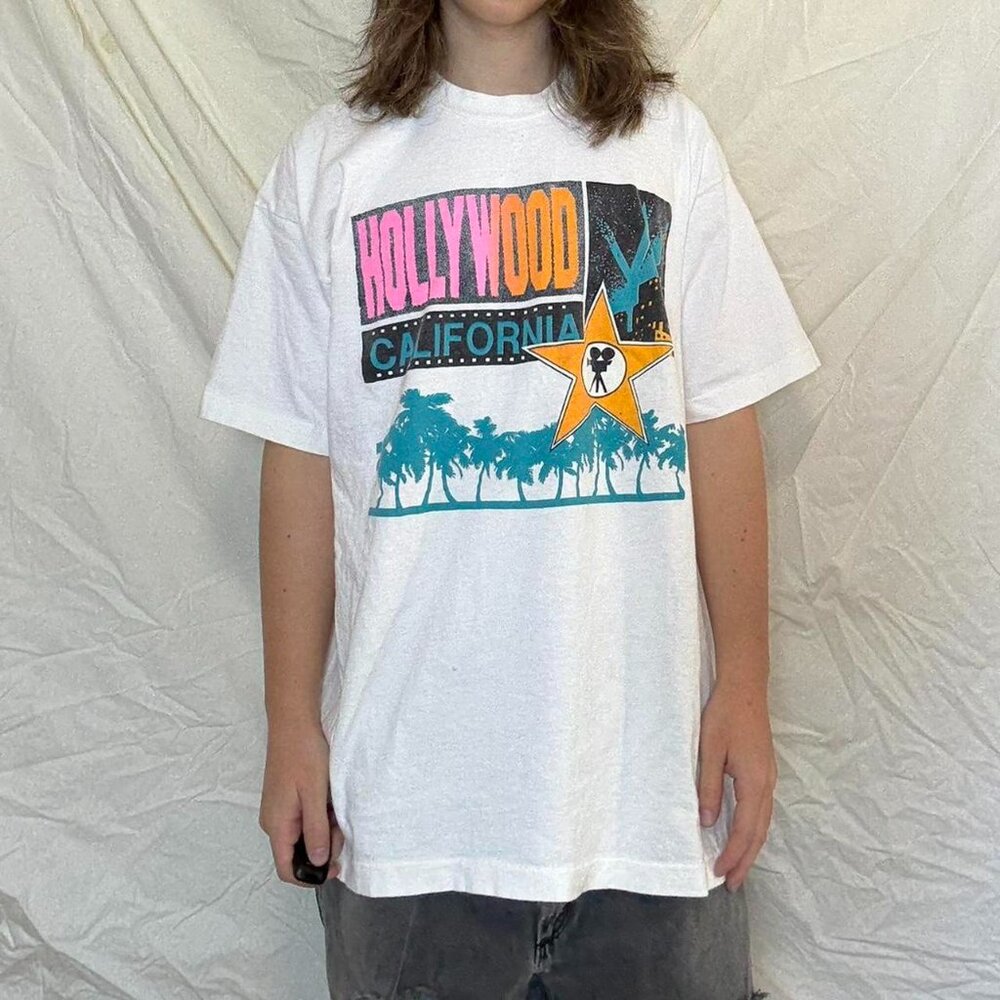 VINTAGE HOLLYWOOD CALIFORNIA WHITE SINGLE STITCH GRAPHIC TEE